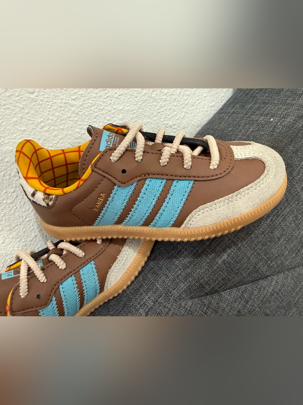 adidas samba Toy Story edit Kids Retro Sneaker in Brown with Light Blue Stripes
